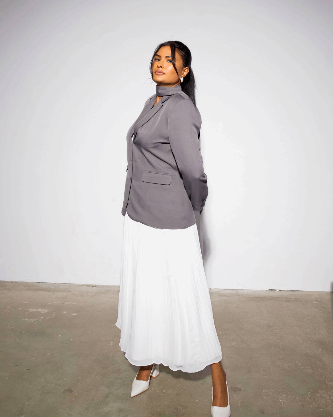 The Saja Blazer & White Pleated Skirt Set