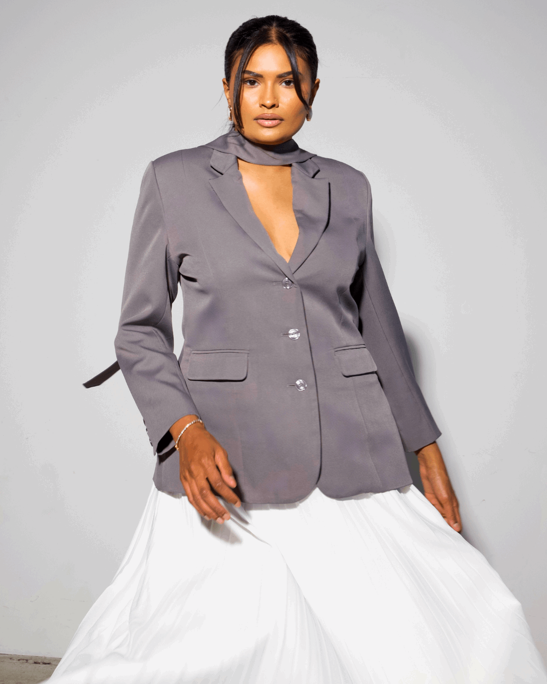 The Saja Blazer & White Pleated Skirt Set