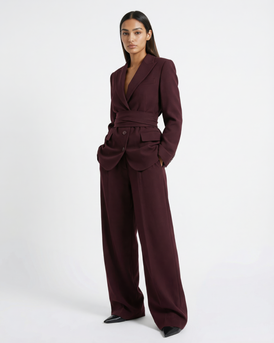 The Bordeaux Tailored Oversized Blazer with Belt