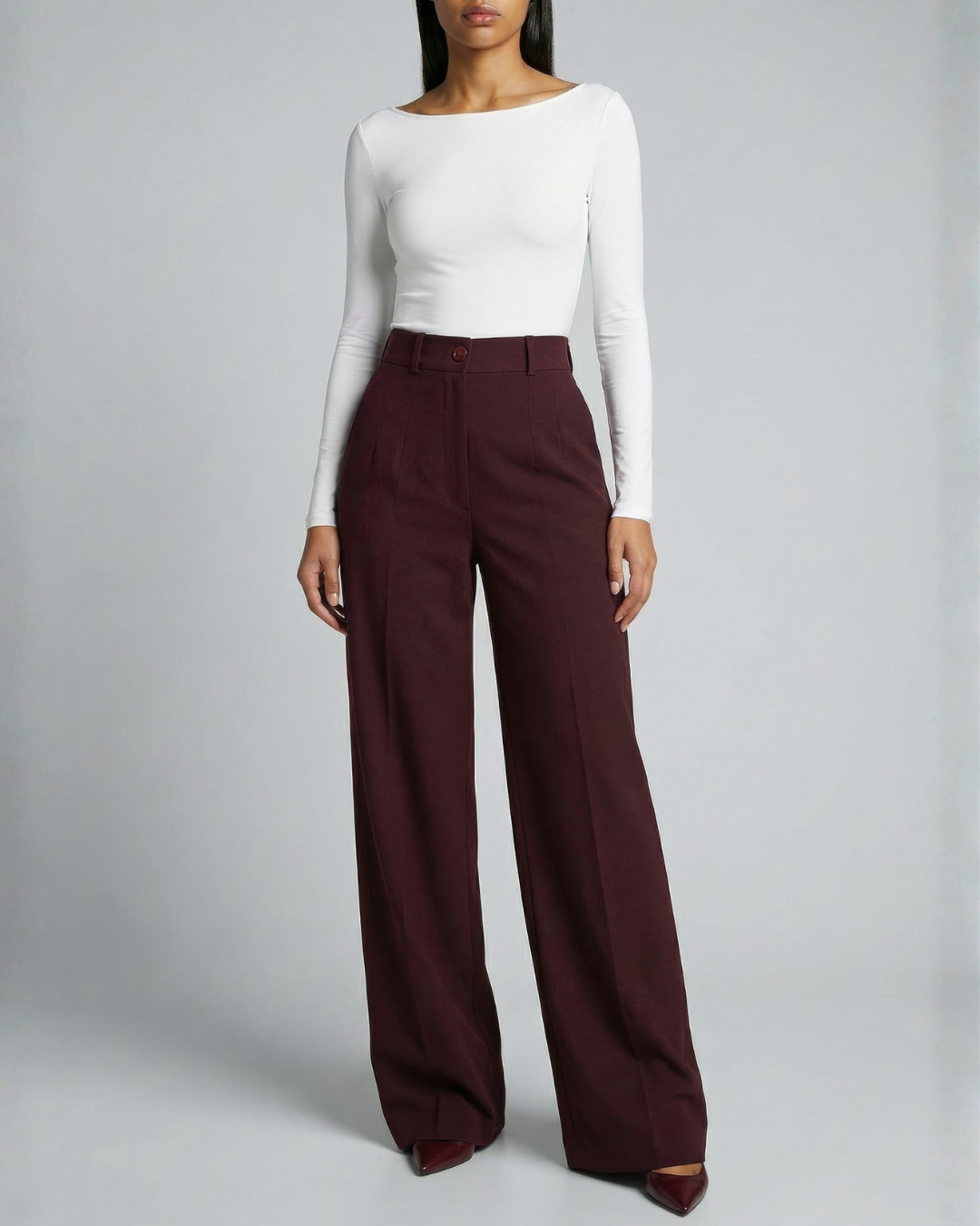 The Bordeaux High-Waist Wide-Leg Trousers