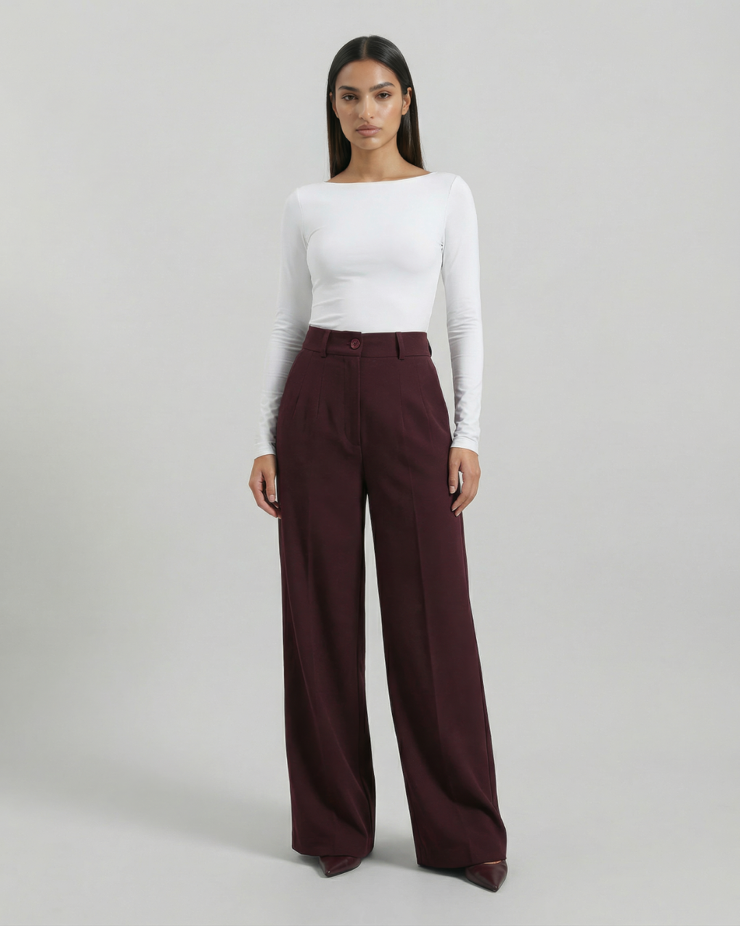 The Bordeaux High-Waist Wide-Leg Trousers