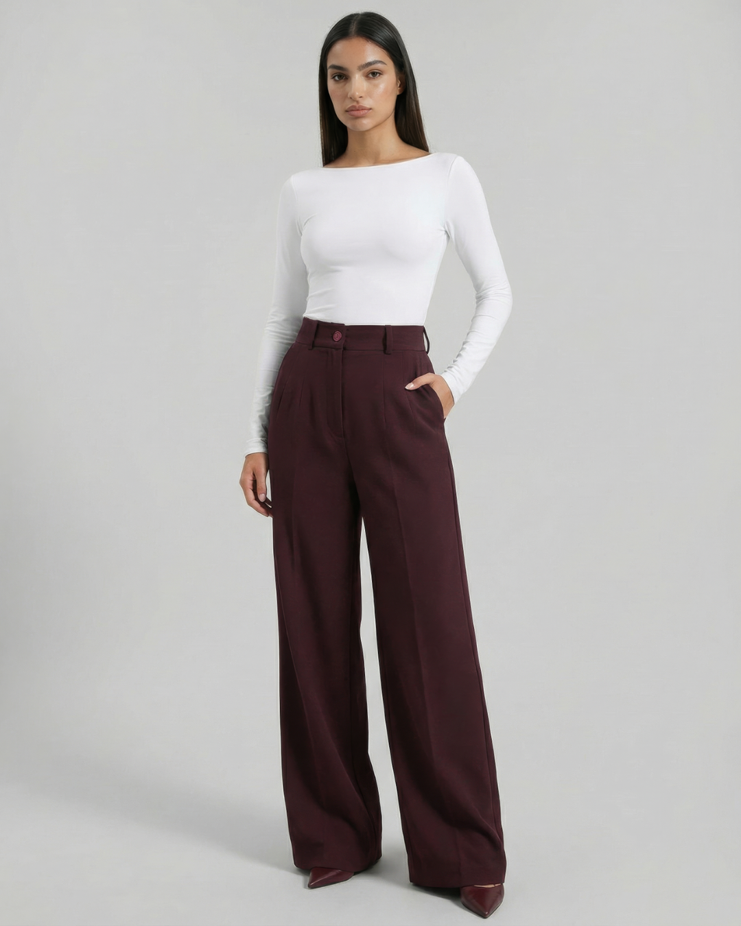 The Bordeaux High-Waist Wide-Leg Trousers