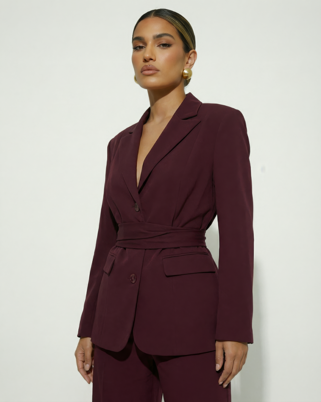 The Bordeaux Tailored Oversized Blazer with Belt