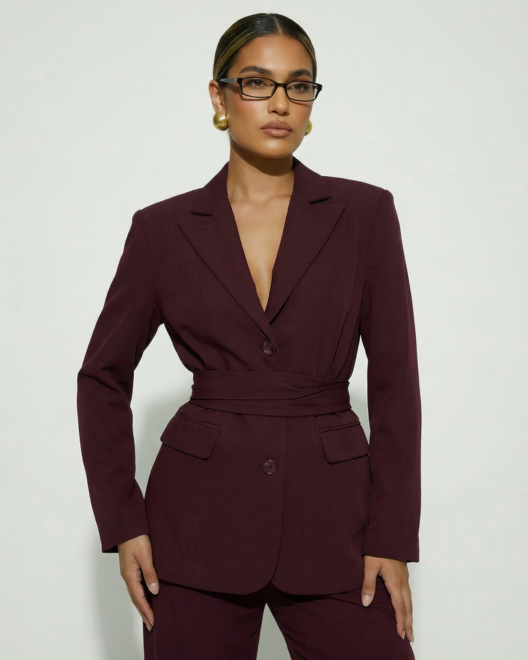 The Bordeaux Tailored Oversized Blazer with Belt