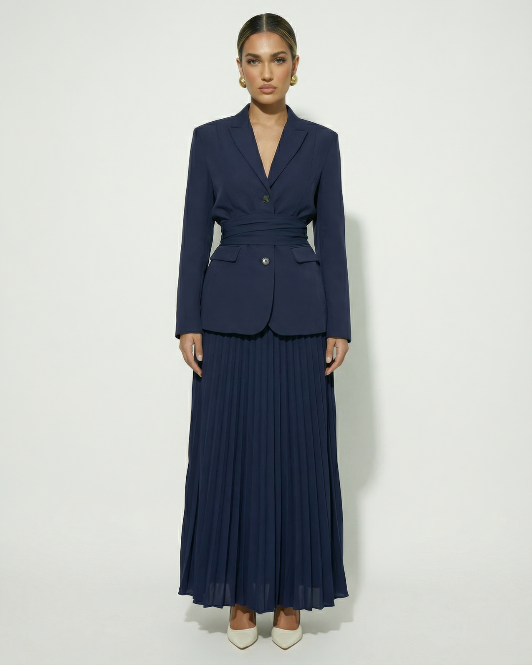 The Zahra Dark Blue Maxi Pleated Skirt