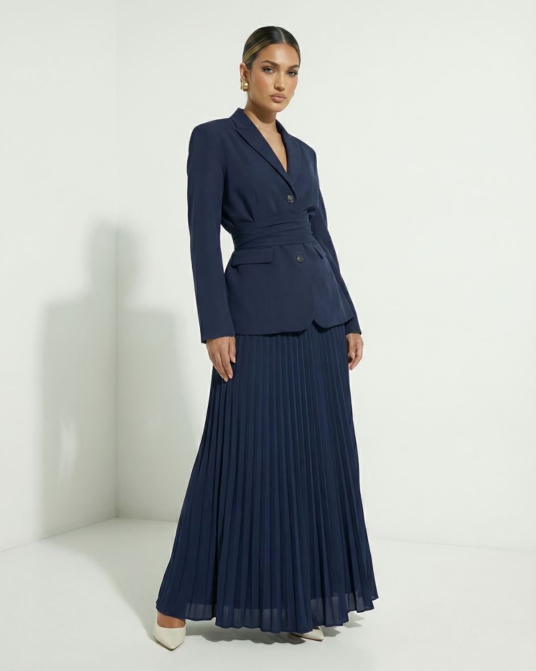 The Zahra Dark Blue Maxi Pleated Skirt