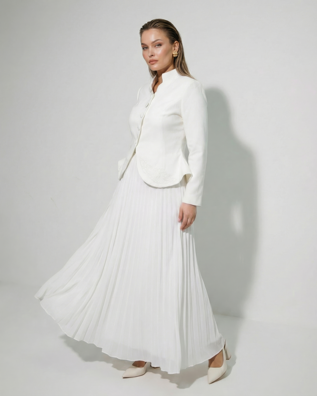 The Zahra White Maxi Pleated Skirt