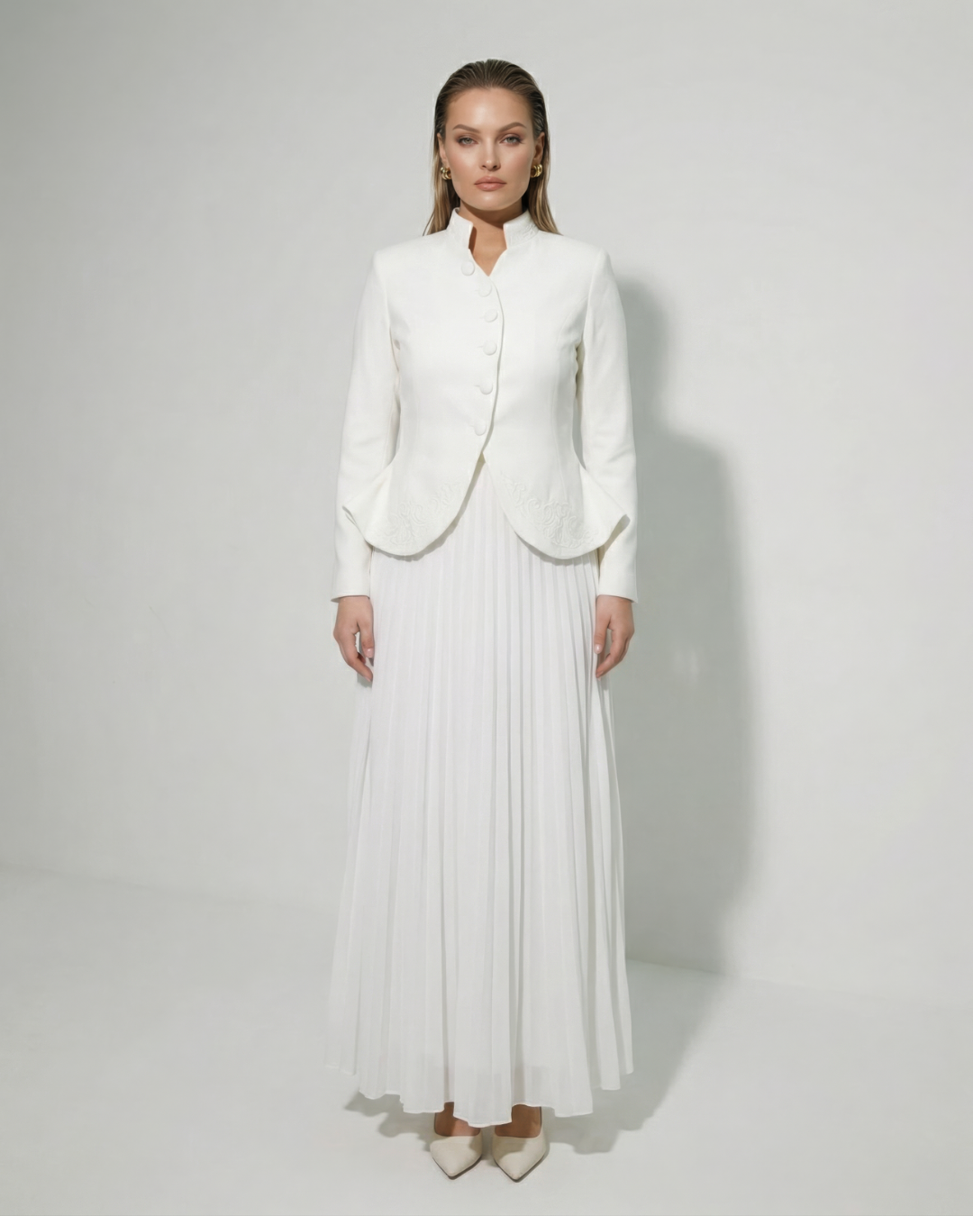 The Zahra White Maxi Pleated Skirt