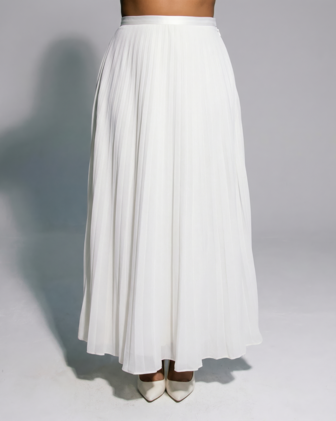 The Zahra White Maxi Pleated Skirt