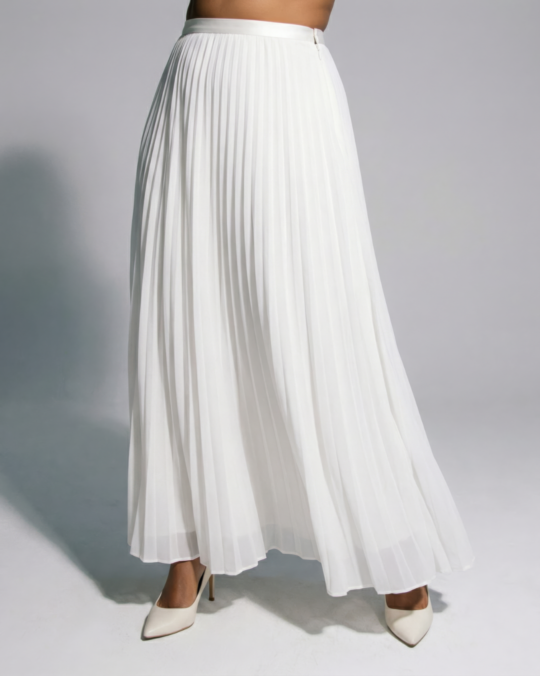 The Zahra White Maxi Pleated Skirt