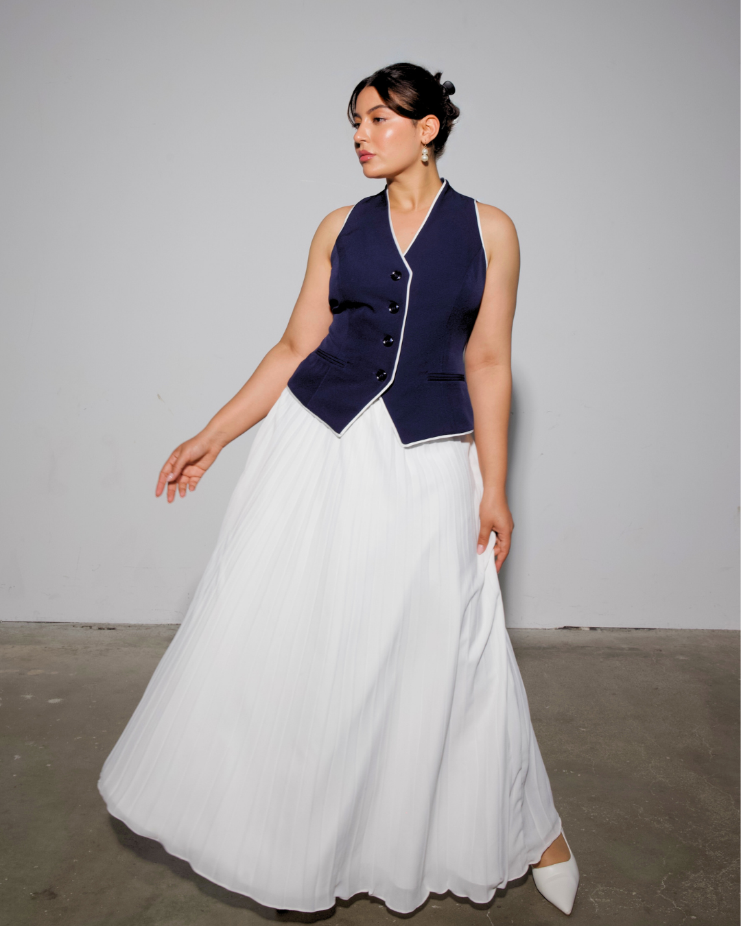 The Aurora Waistcoat & White Pleated Skirt Set