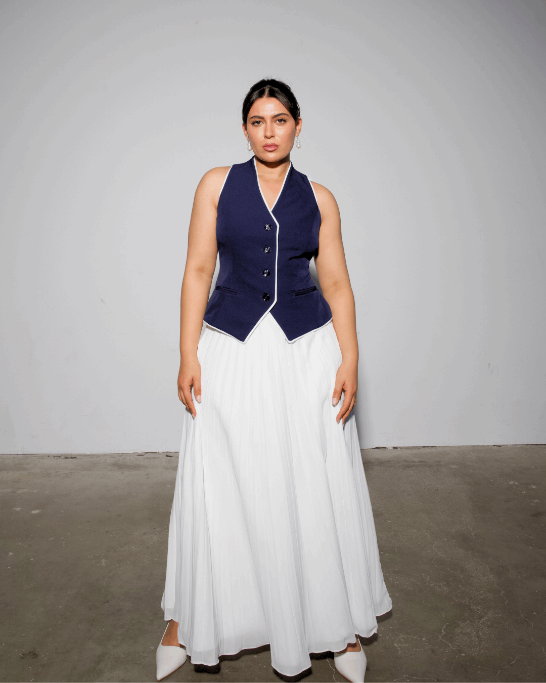The Aurora Waistcoat & White Pleated Skirt Set
