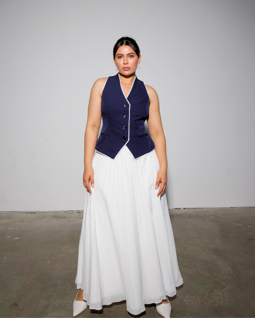 The Aurora Waistcoat & White Pleated Skirt Set