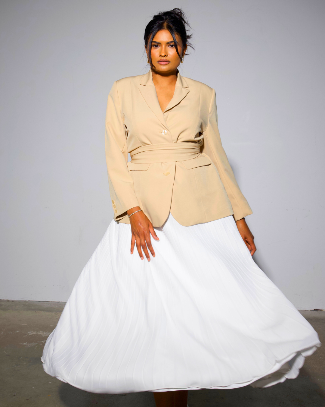The Desert Rose Blazer & White Pleated Skirt Set
