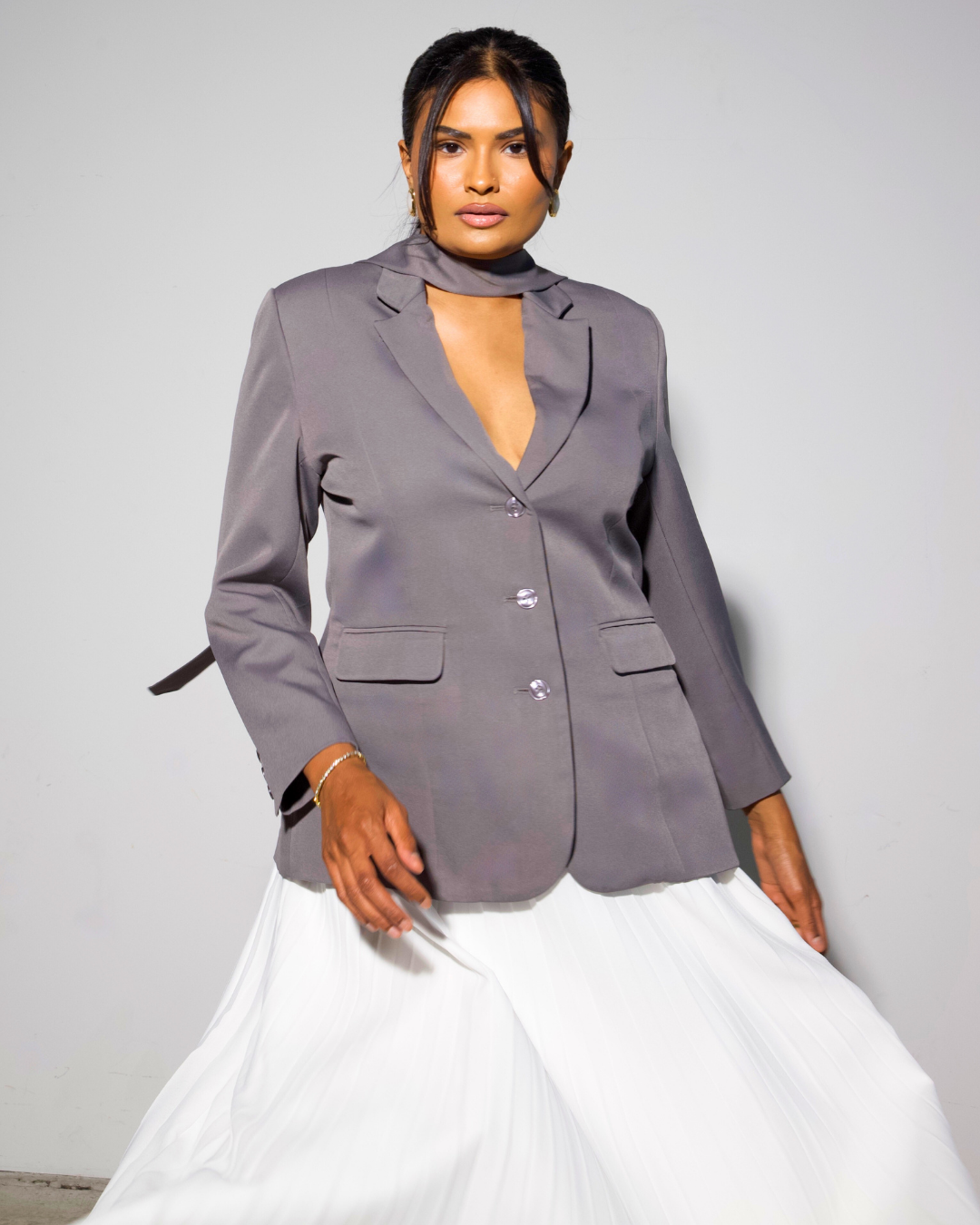 The Saja Blazer & White Pleated Skirt Set