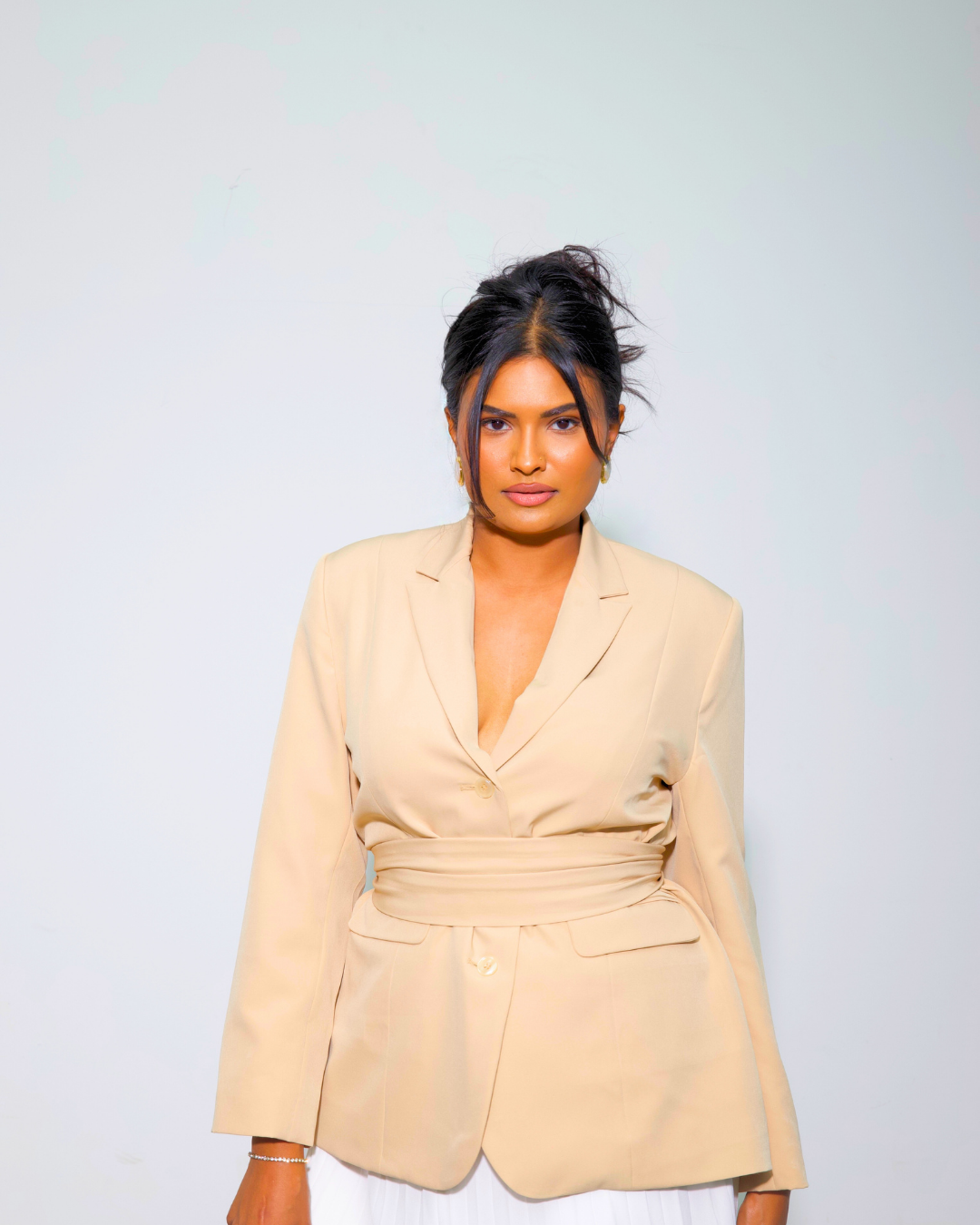 The Desert Rose Blazer & White Pleated Skirt Set