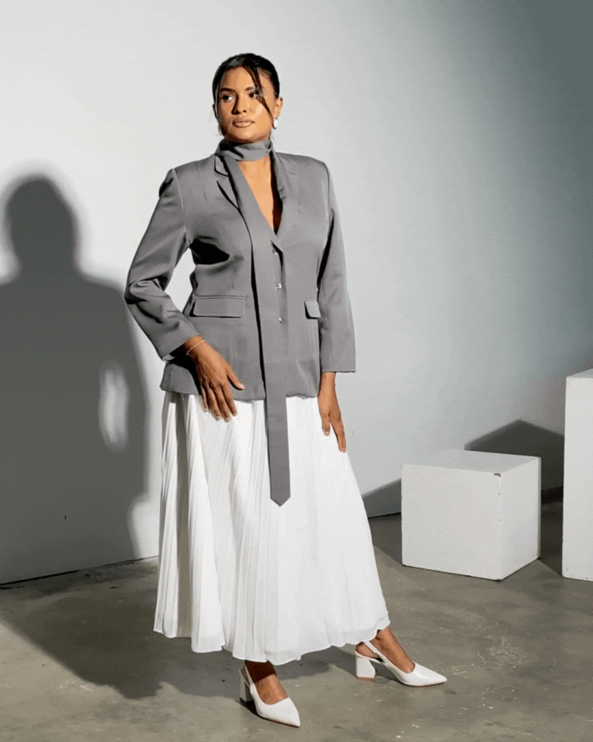 The Saja Blazer & White Pleated Skirt Set