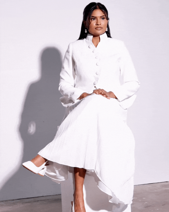 The Noor Embroidered Blazer & White Pleated Skirt Set