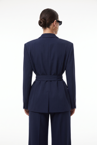 Aurora Blazer Navy Rückansicht mit Gürtel an der Taille, Damen Blazer mit Rückennaht, Longline Schnitt